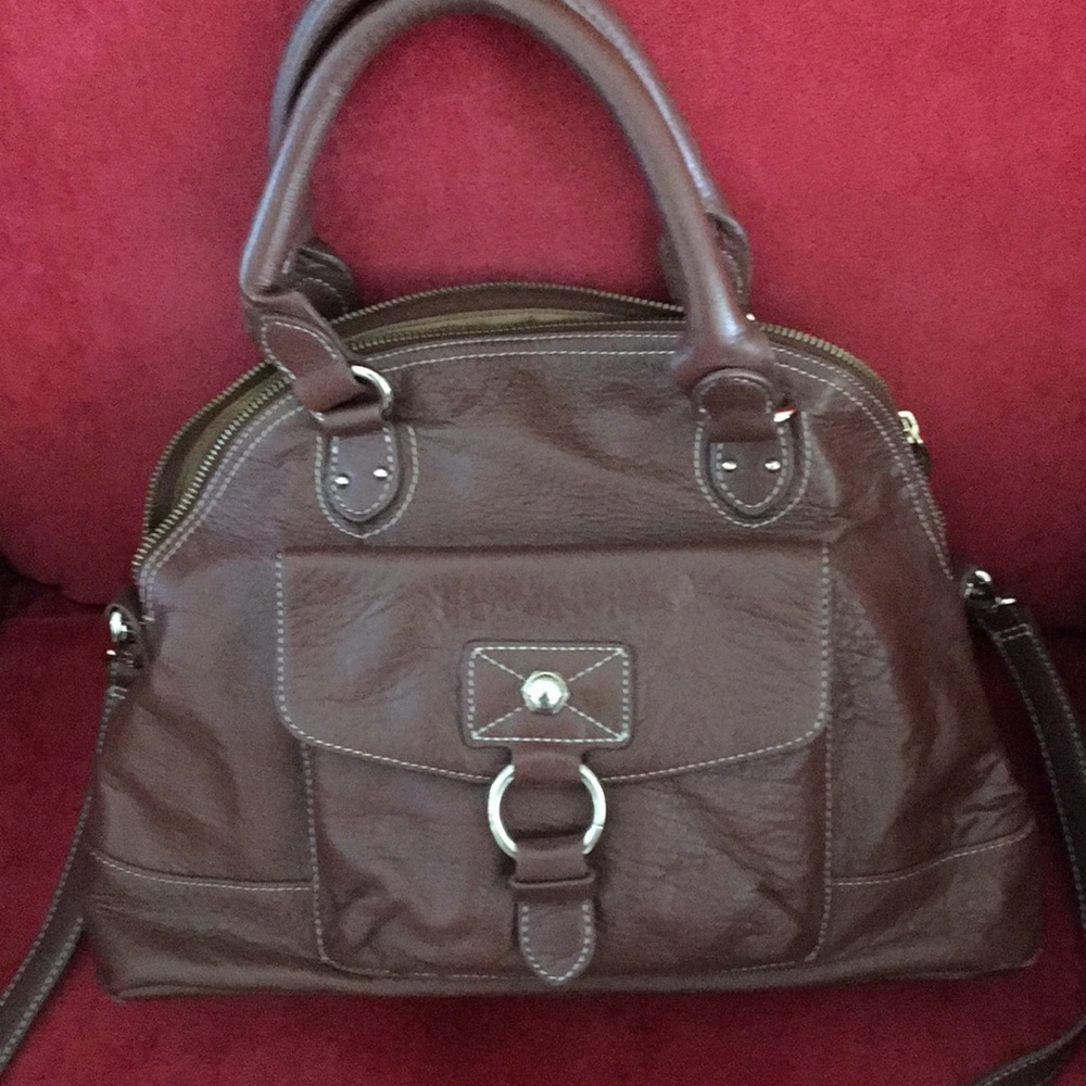 Liz Claiborne Cognac Brown Leather Dome Satchel